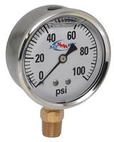 100 PSI LIQUID FILLED STAINLESS STEEL GAUGE 2-1/2" DIAMETER