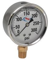 300 PSI LIQUID FILLED  / STAINLESS GAUGE - 2-1/2" DIAMETER