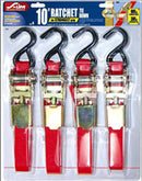 4-PACK   1" X 10' RATCHET STRAPS - 900 Lb CAPACITY