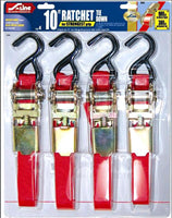 4-PACK   1" X 10' RATCHET STRAPS - 900 Lb CAPACITY