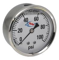 100 PSI LIQUID FILLED STAINLESS GAUGE BACK MOUNT 2-1/2" DIAMETER