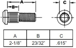 9/16"-18  WHEEL STUD WITH 2-1/8 INCH UNDER HEAD LENGTH