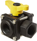 BANJO V125SL POLYPROPYLENE SIDE LOAD BALL VALVE, THREE PIECE, THREE WAY, FULL PORT, 1-1/4" FNPT