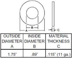 1-1/8 INCH SQUARE AXLE SPINDLE WASHER FOR CASE IH