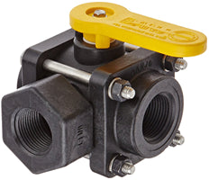 BANJO V100SL POLYPROPYLENE SIDE LOAD BALL VALVE, THREE PIECE, THREE WAY, FULL PORT, 1" FNPT