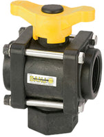 BANJO V150BL POLYPROPYLENE BOTTOM LOAD BALL VALVE, THREE PIECE, THREE WAY, FULL PORT, 1-1/2" FNPT