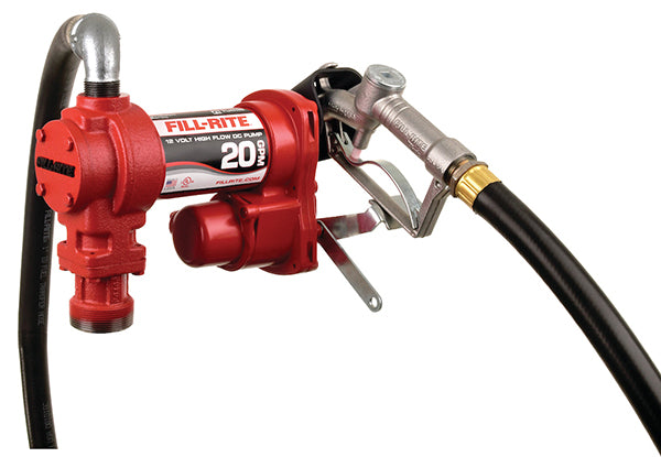 12 VOLT HIGH FLOW FUEL TRANSFER PUMP WITH MANUAL NOZZLE - 20 GPM - Quality Farm Supply