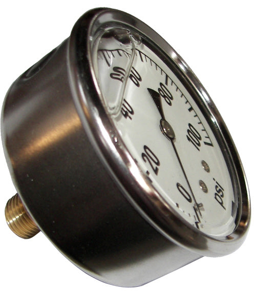 100 PSI LIQUID FILLED  / STAINLESS GAUGE - BACK MOUNT 2-1/2" DIAMETER - Quality Farm Supply