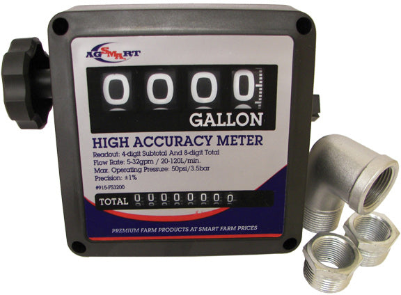 AGSMART 1" FUEL METER WITH FITTINGS - ADJUSTABLE TO 3/4" - Quality Farm Supply
