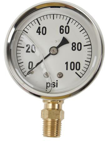 100 PSI LIQUID FILLED  / STAINLESS GAUGE - 2-1/2" DIAMETER - Quality Farm Supply